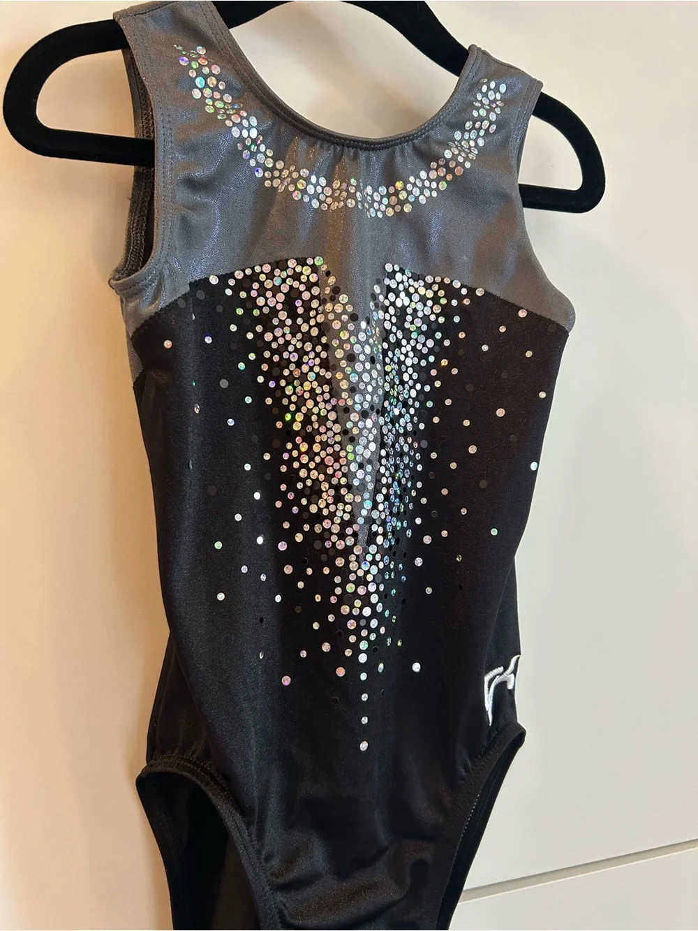 GK Girls Black and Gray Sparkle Gymnastics Dance Leotard -Size CM Child’s Medium